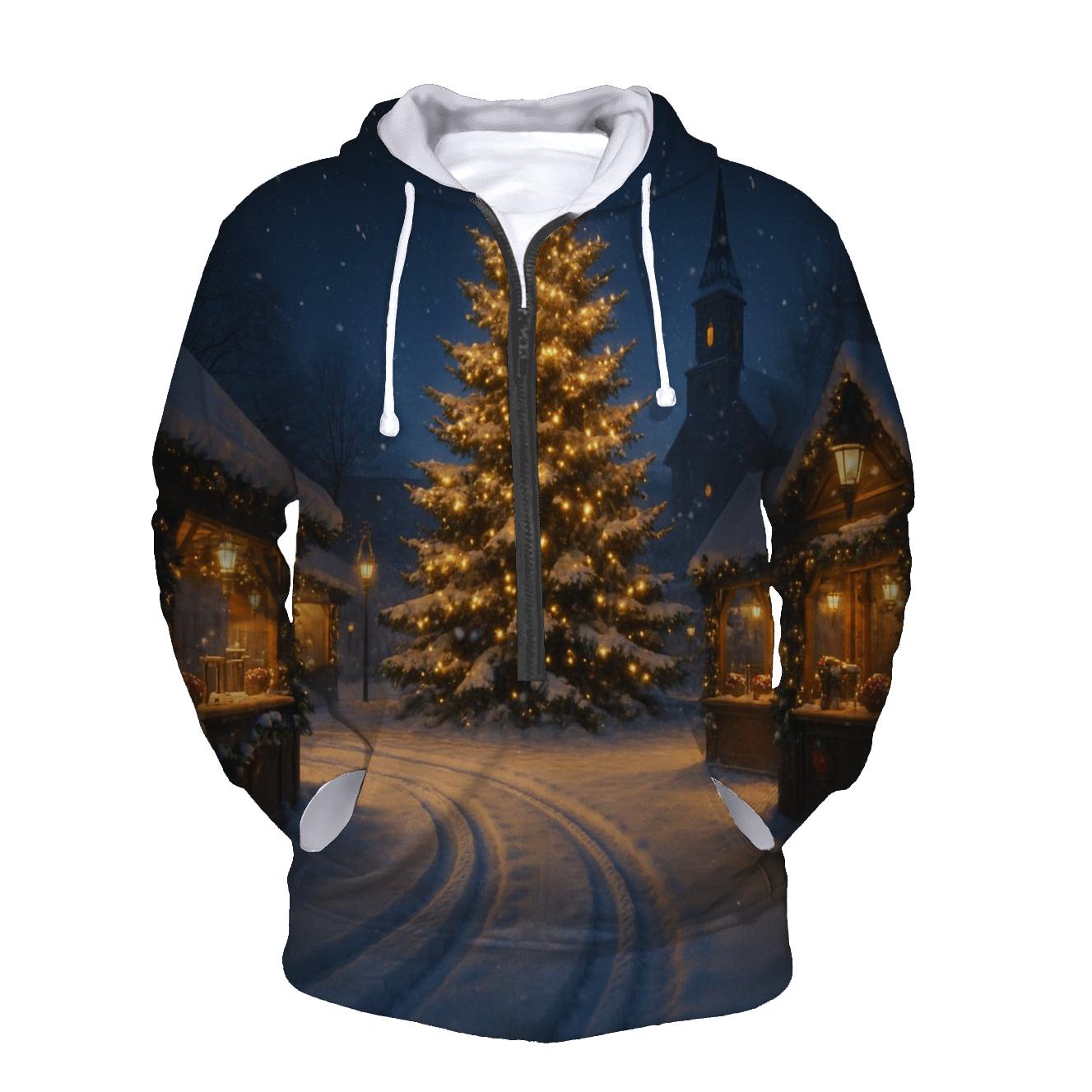 Midnight Sleigh Tracks Beside The Village Tree zip-up hoodies