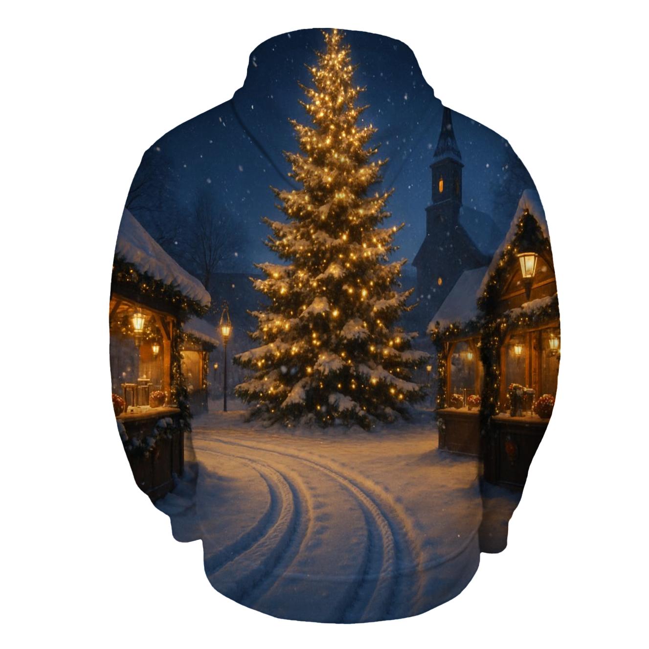 Midnight Sleigh Tracks Beside The Village Tree zip-up hoodies