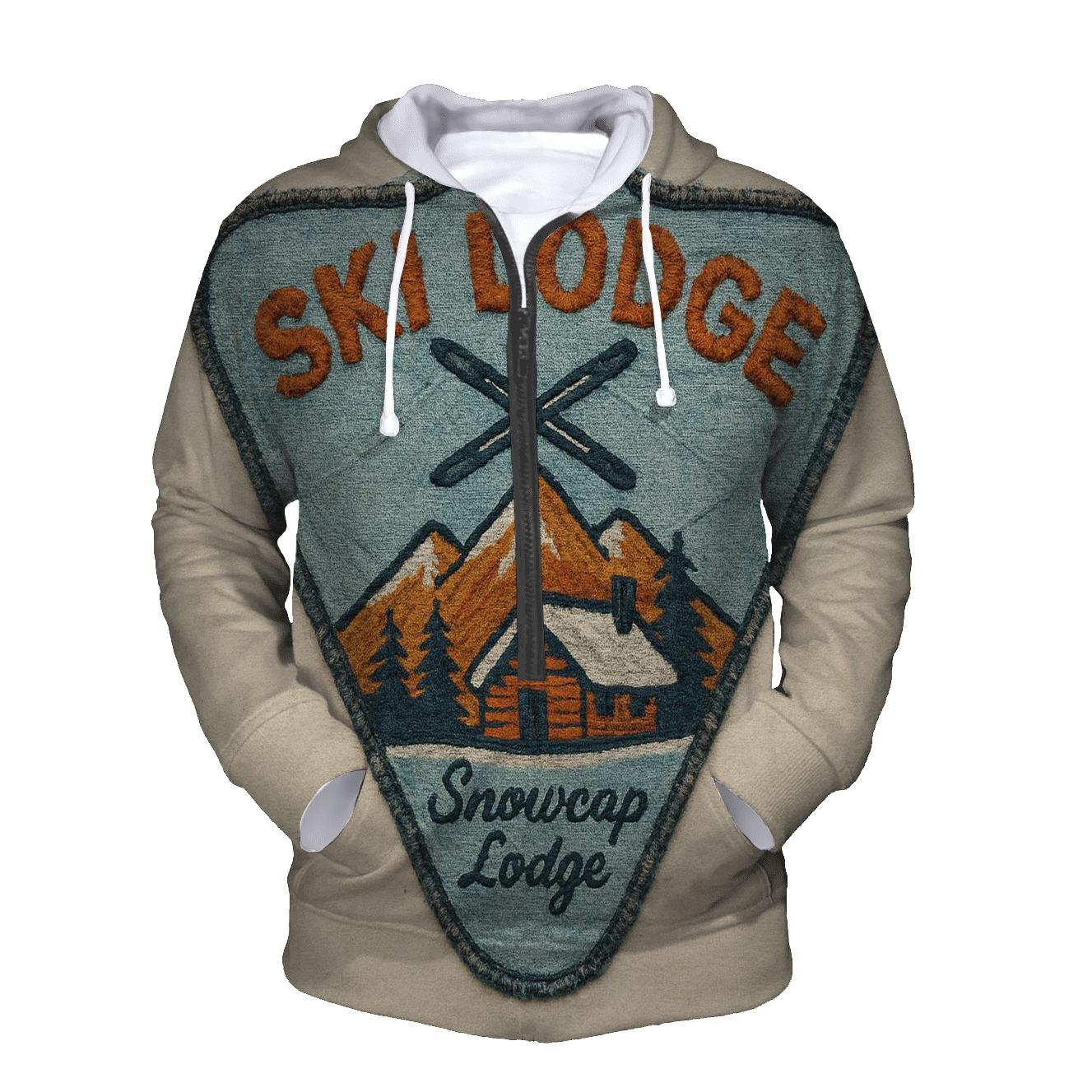 Retro Ski Lodge Patch With Worn Thread Texture heavyweight hoodies