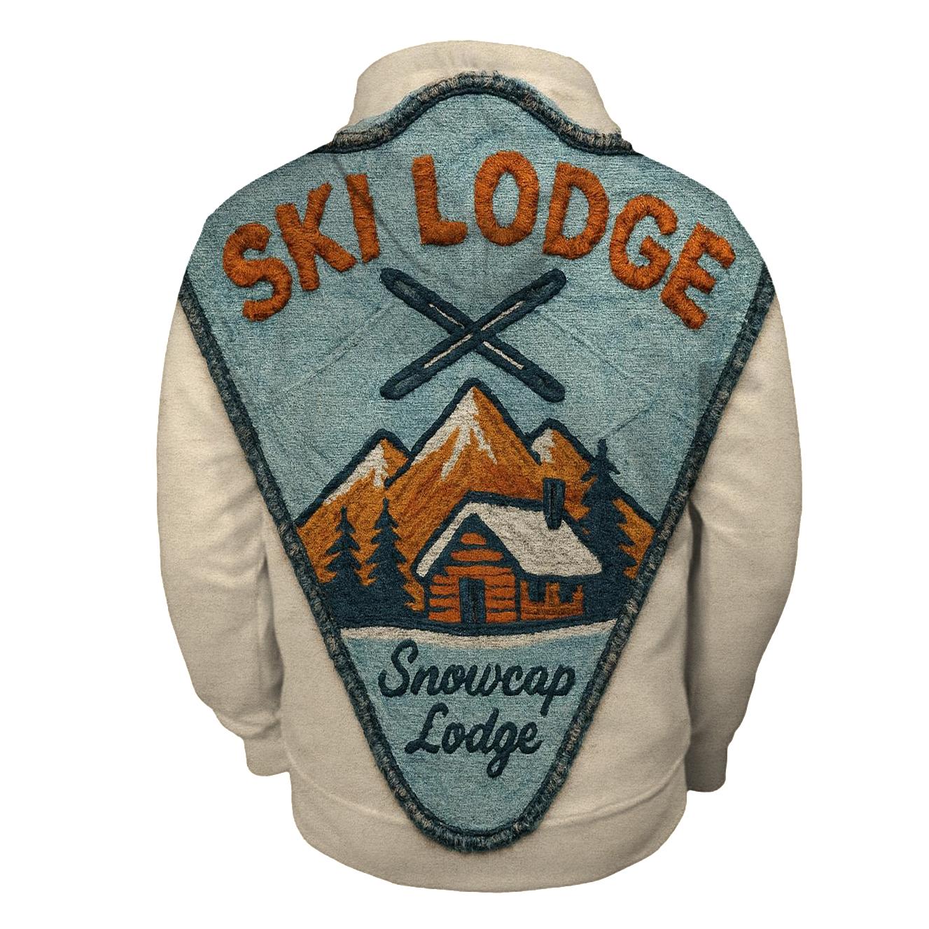 Retro Ski Lodge Patch With Worn Thread Texture heavyweight hoodies