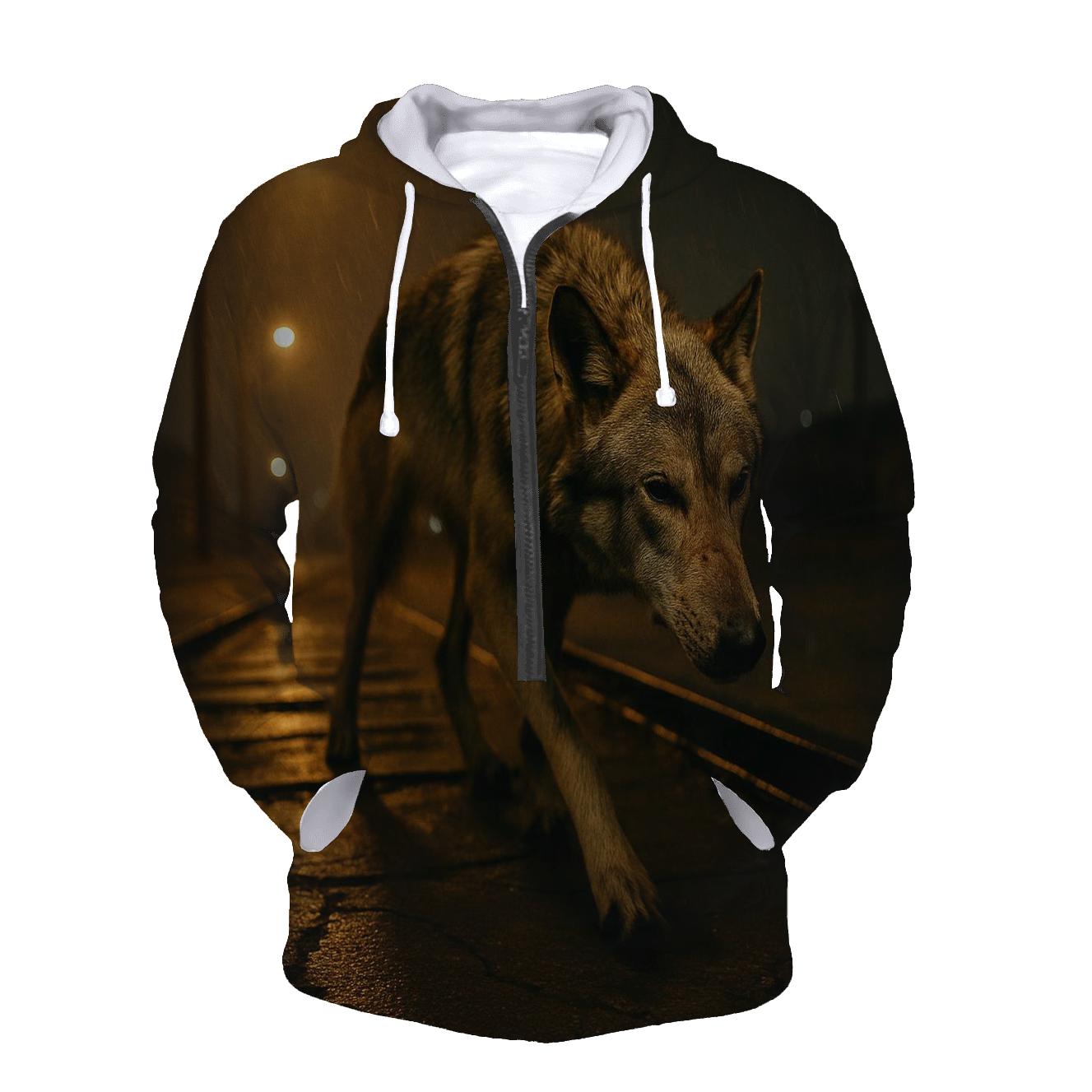 Lone Wolf In Abandoned Rail Yard Light Spill lightweight hoodies