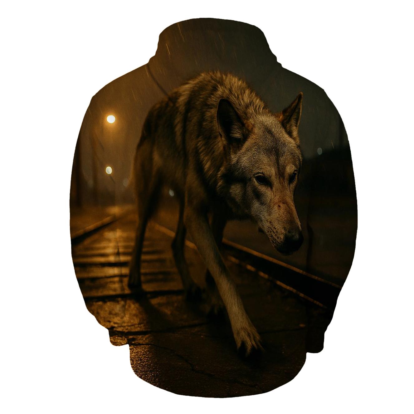 Lone Wolf In Abandoned Rail Yard Light Spill lightweight hoodies