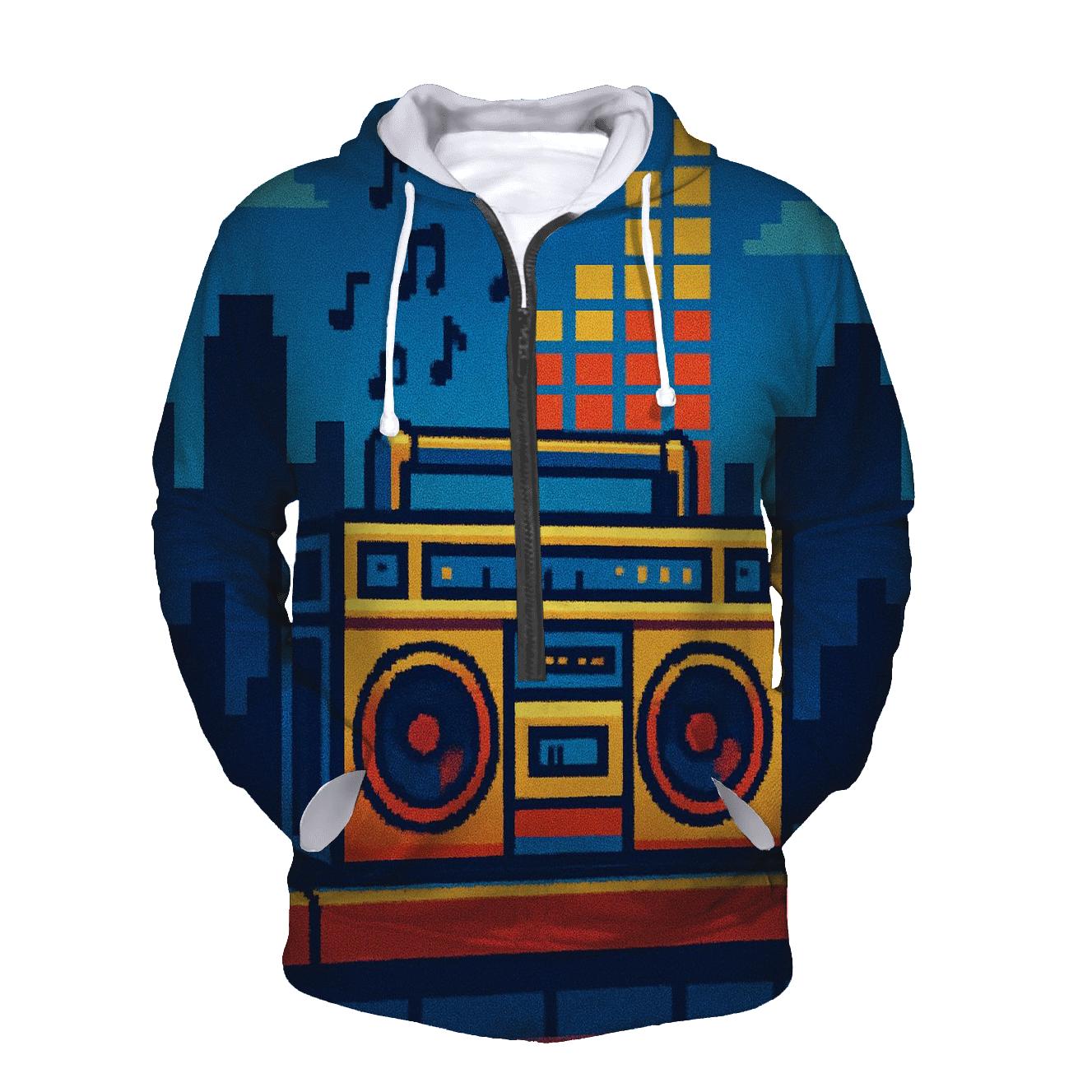 Pixel Boombox Skyline hoodie trends