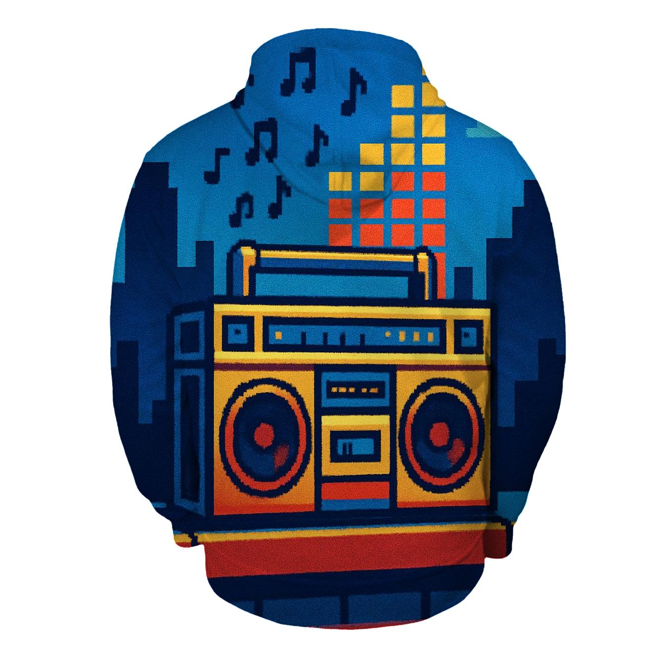 Pixel Boombox Skyline hoodie trends