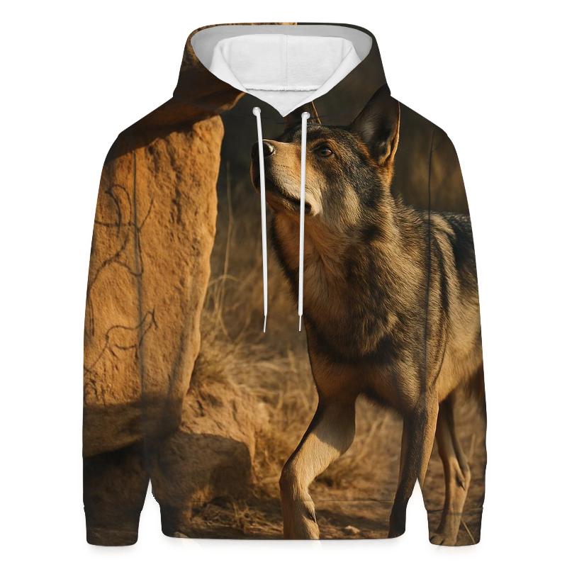 Iberian Wolf At Ancient Rock Art Shelter premium hoodies