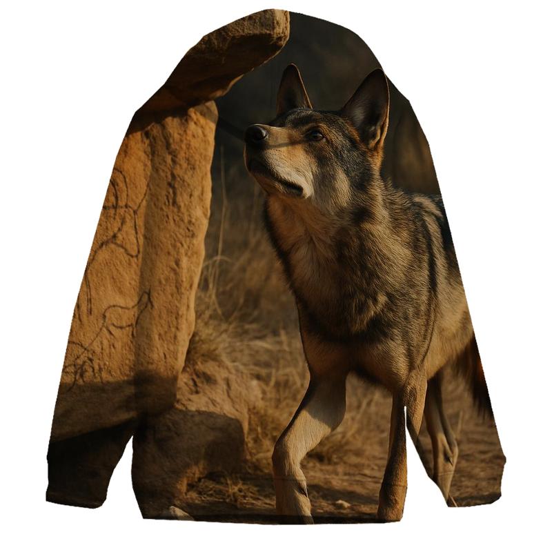 Iberian Wolf At Ancient Rock Art Shelter premium hoodies