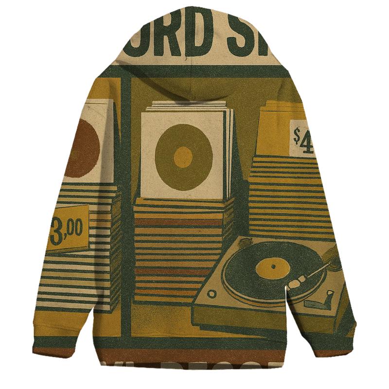 Vintage Vinyl Record Shop Window Collage embroidered hoodies