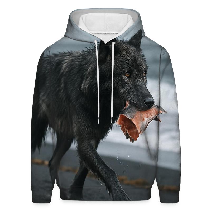 Coastal Timber Wolf On Volcanic Black Sand hoodie designs