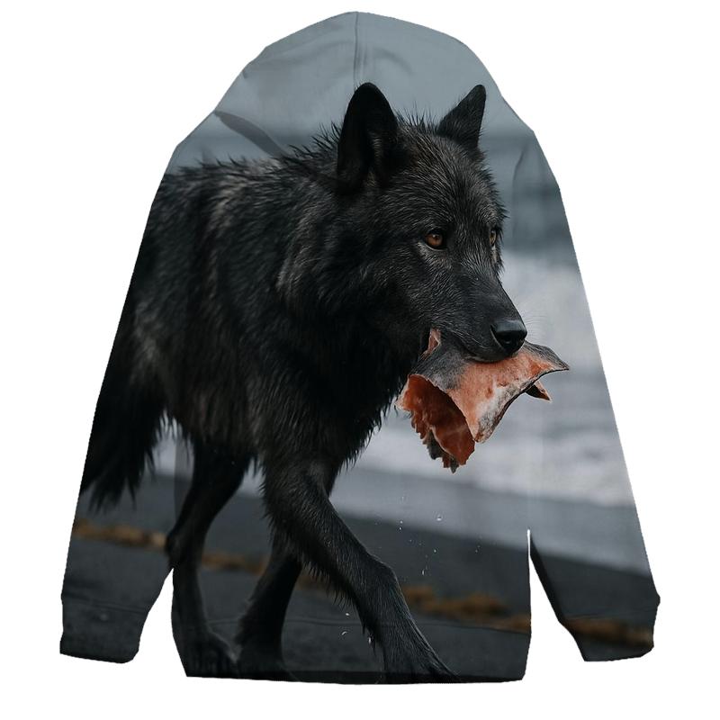 Coastal Timber Wolf On Volcanic Black Sand hoodie designs