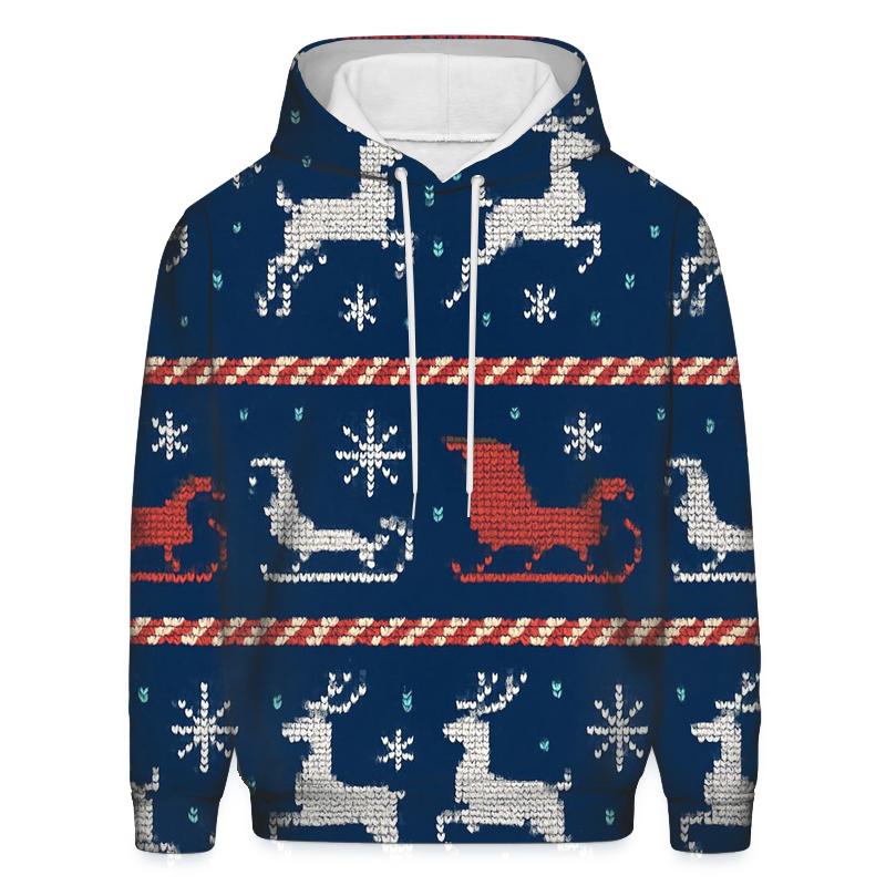 Reindeer Sleigh Road Stripe Grid Design heavyweight hoodies