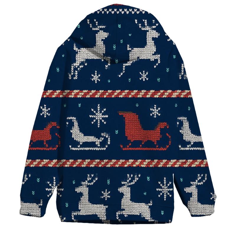 Reindeer Sleigh Road Stripe Grid Design heavyweight hoodies