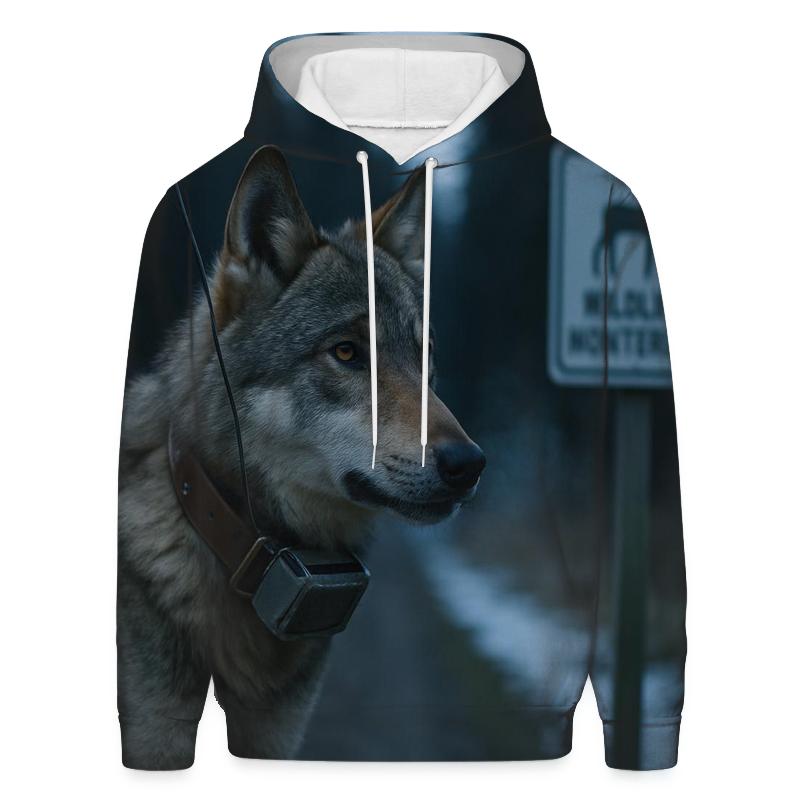 Collared Wolf Under Alpine Research Tagging Sign graphic hoodies