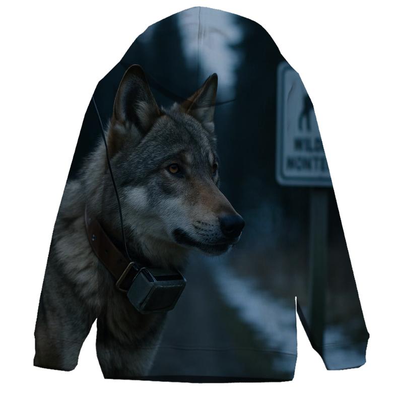 Collared Wolf Under Alpine Research Tagging Sign graphic hoodies