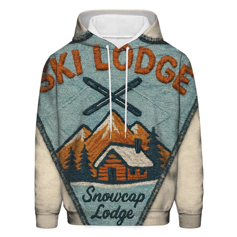 Retro Ski Lodge Patch With Worn Thread Texture embroidered hoodies
