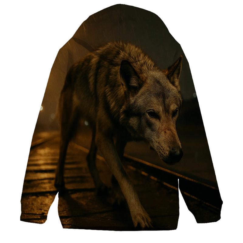 Lone Wolf In Abandoned Rail Yard Light Spill lightweight hoodies