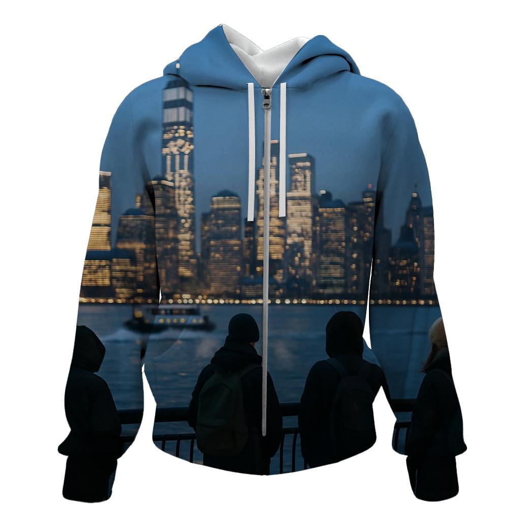 Blue Hour Commute From Hoboken Pier zip-up hoodies