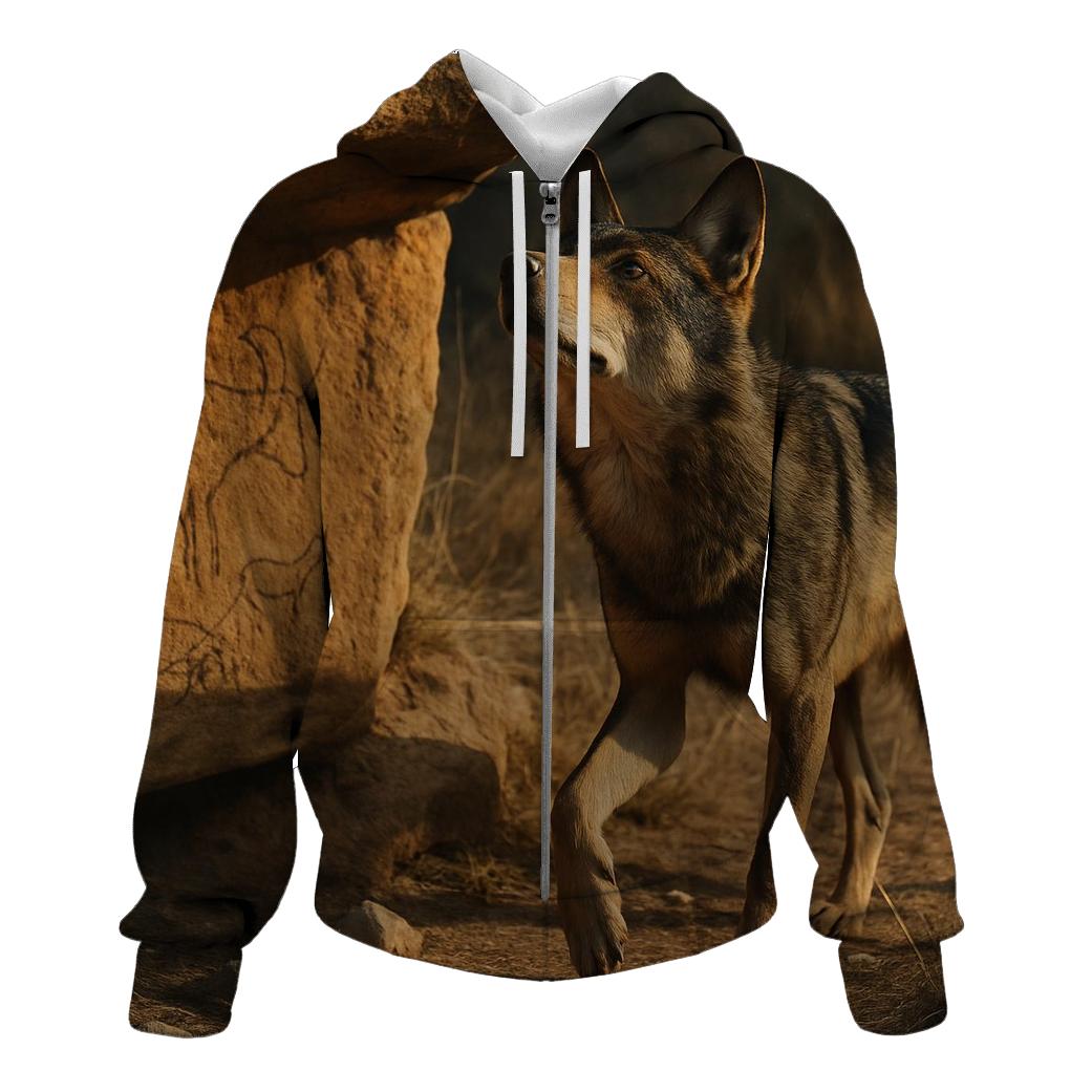 Iberian Wolf At Ancient Rock Art Shelter hoodie styles