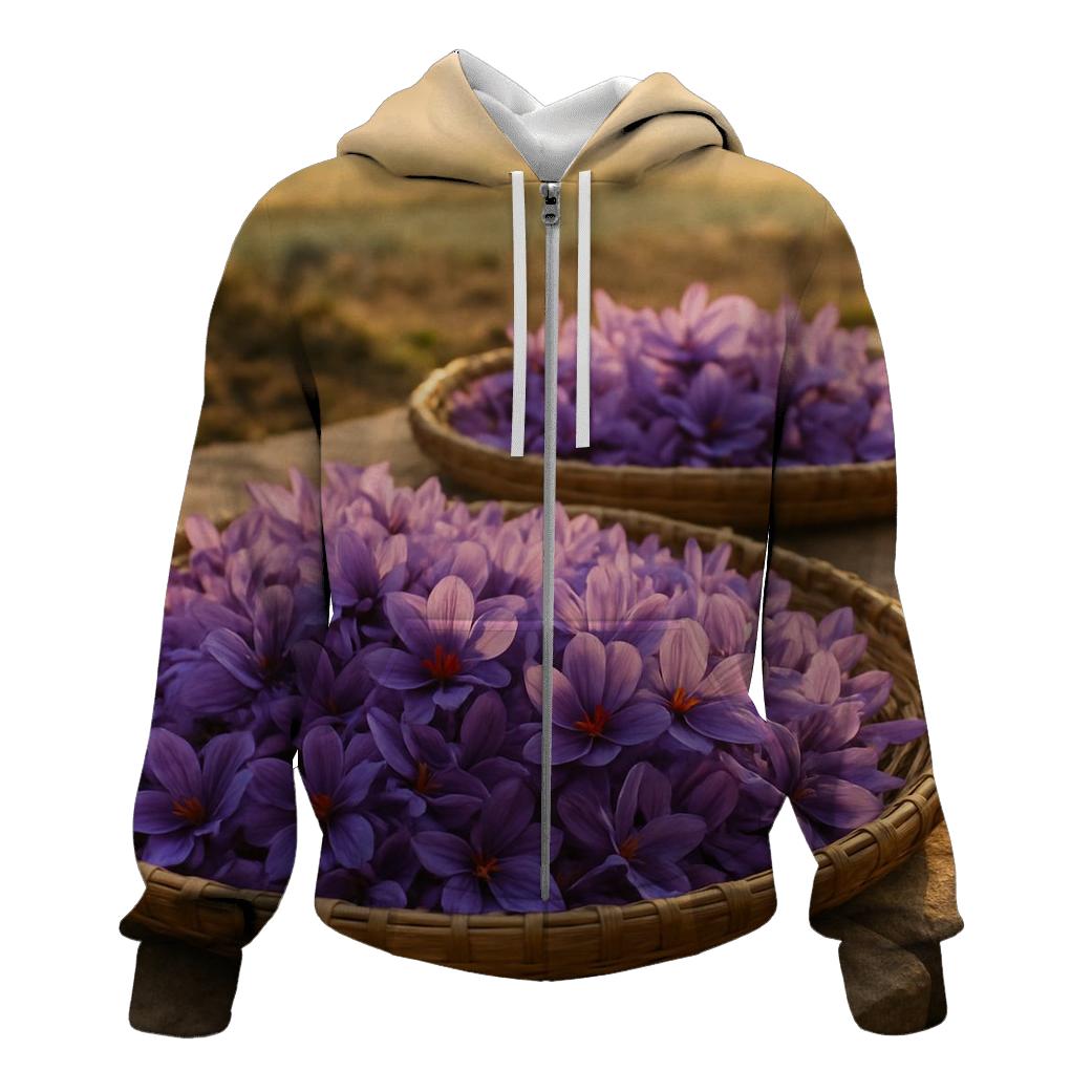 Saffron Crocus Harvest Trays At Dawn embroidered hoodies