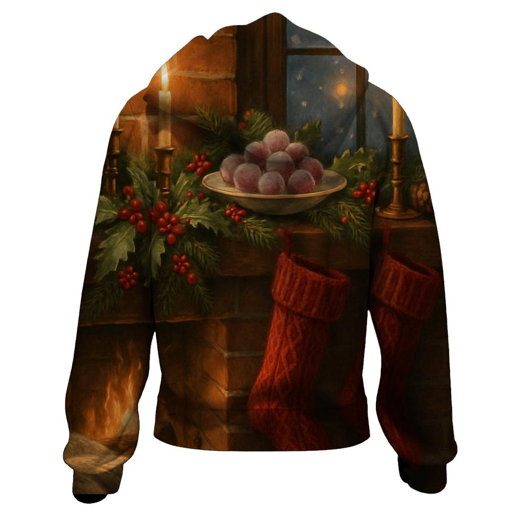 Candlelit Mantel Under Evergreen Snow heavyweight hoodies