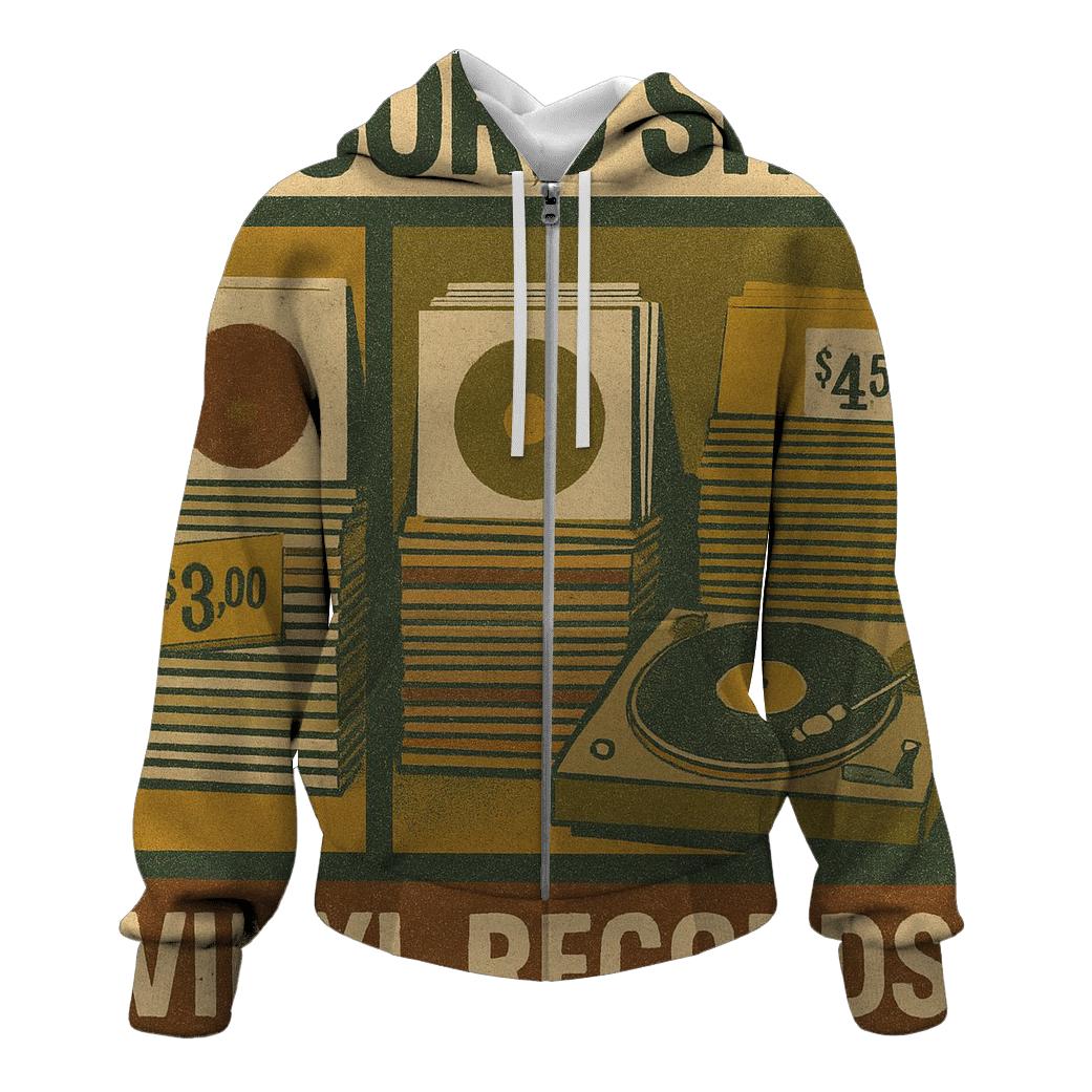 Vintage Vinyl Record Shop Window Collage embroidered hoodies