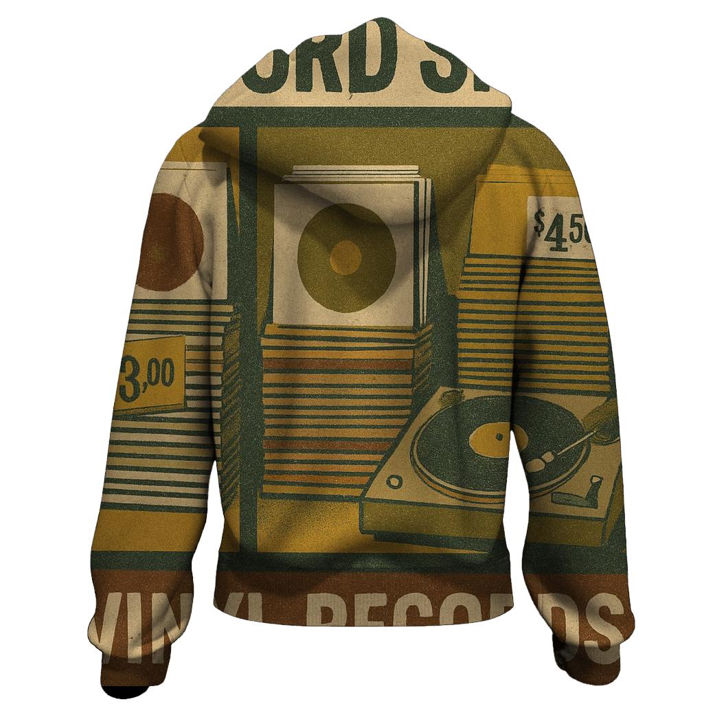 Vintage Vinyl Record Shop Window Collage embroidered hoodies