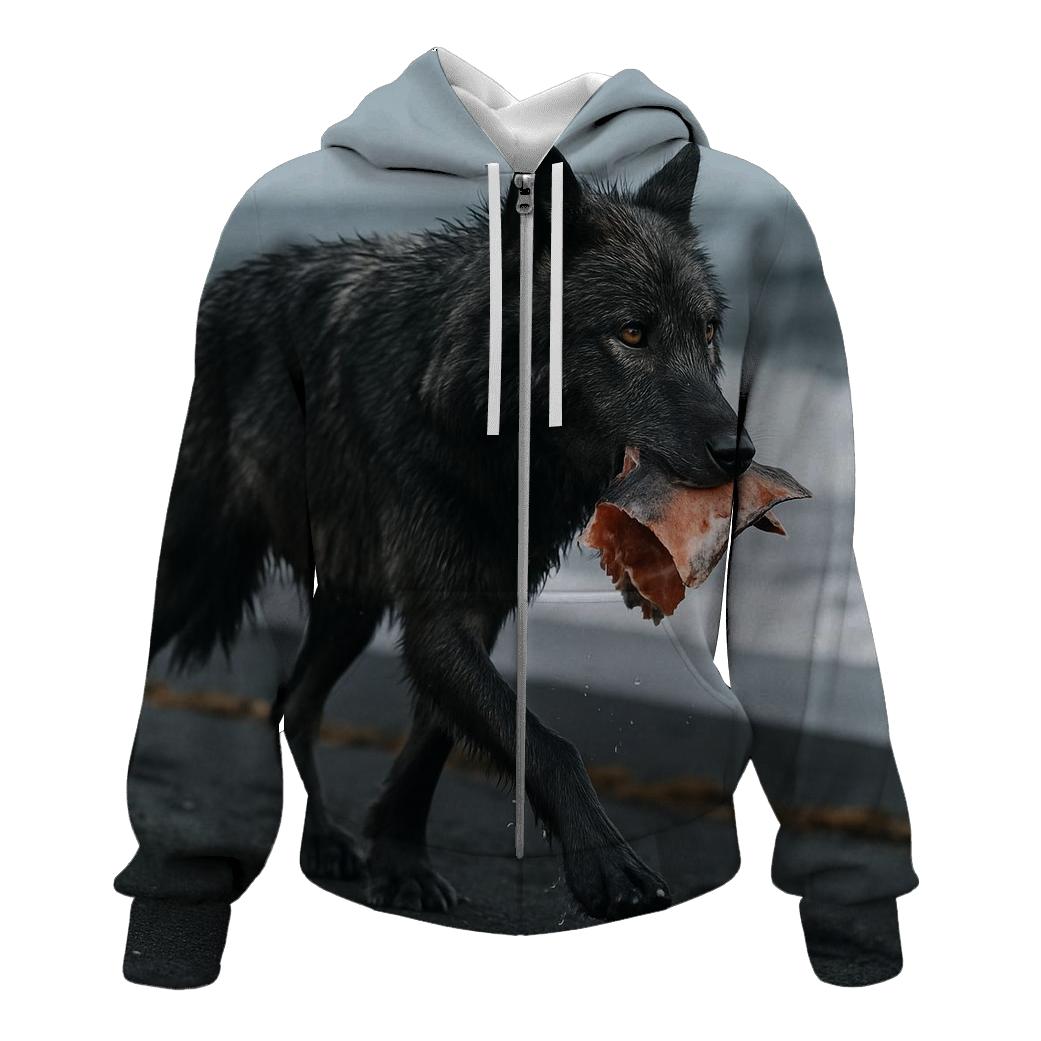 Coastal Timber Wolf On Volcanic Black Sand designer hoodies