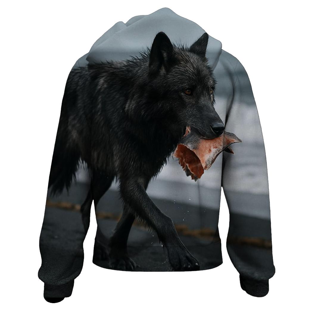 Coastal Timber Wolf On Volcanic Black Sand designer hoodies