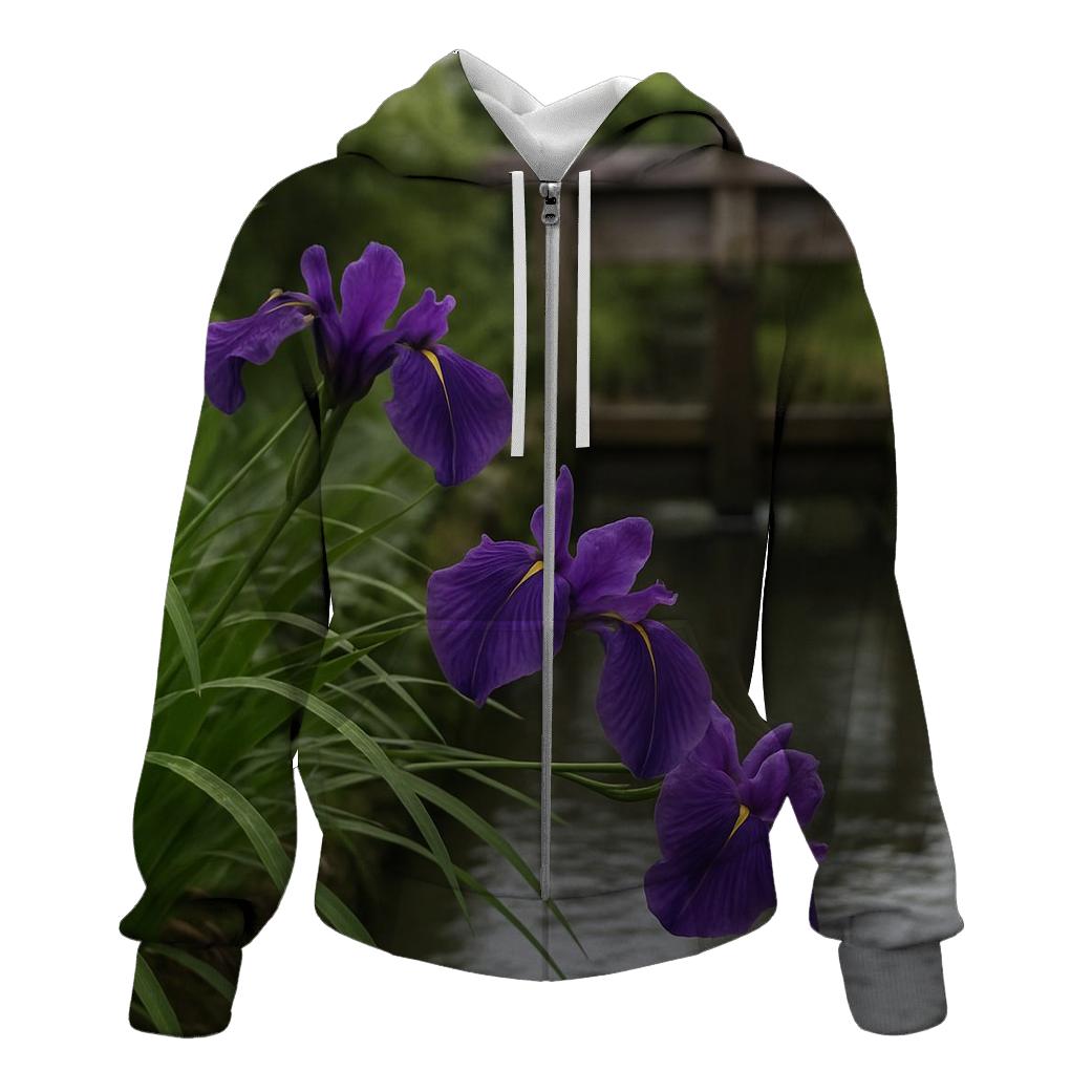 Japanese Iris Beside A Wooden Water Gate lightweight hoodies