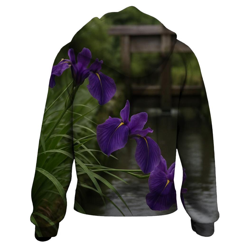 Japanese Iris Beside A Wooden Water Gate lightweight hoodies