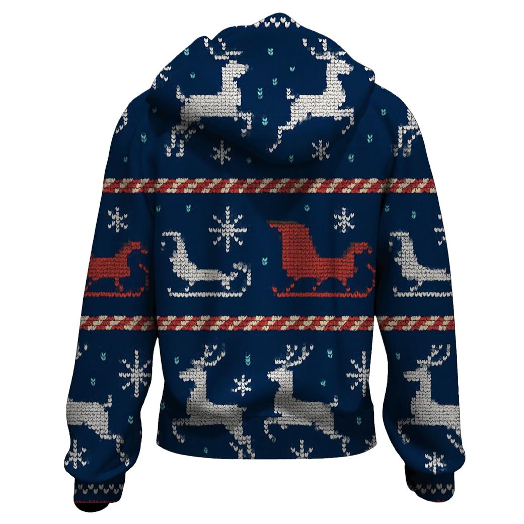 Reindeer Sleigh Road Stripe Grid Design zip-up hoodies
