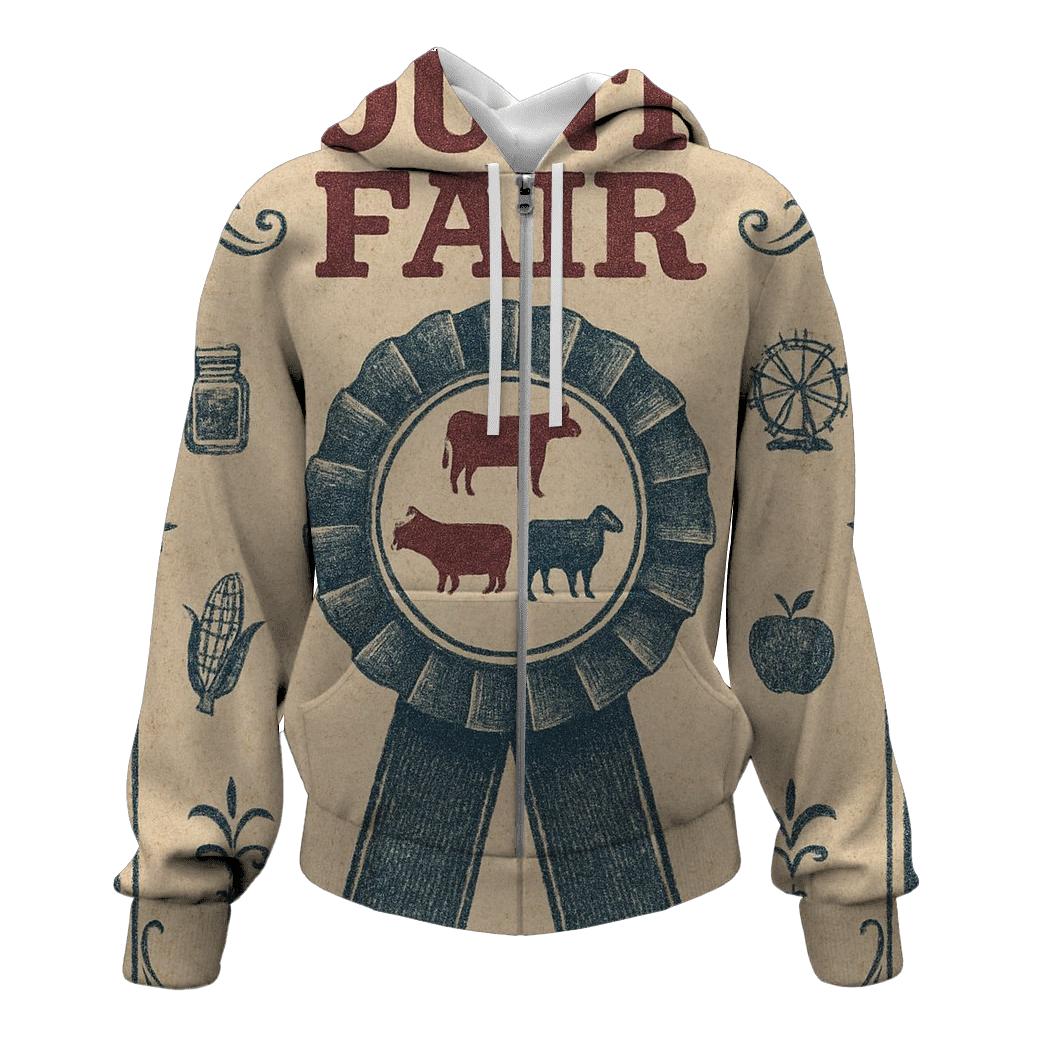 Aged County Fair Prize Ribbon Poster embroidered hoodies
