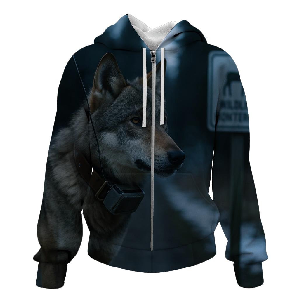 Collared Wolf Under Alpine Research Tagging Sign graphic hoodies