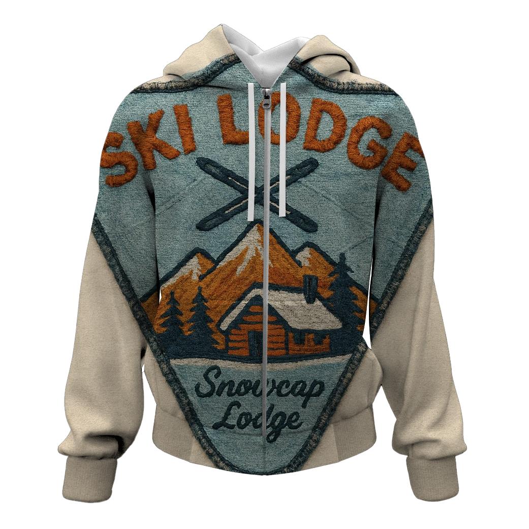 Retro Ski Lodge Patch With Worn Thread Texture embroidered hoodies