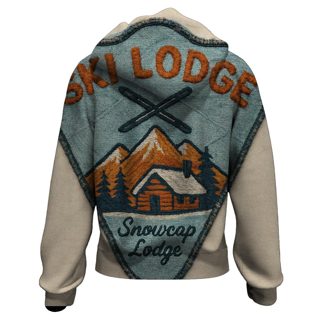 Retro Ski Lodge Patch With Worn Thread Texture embroidered hoodies