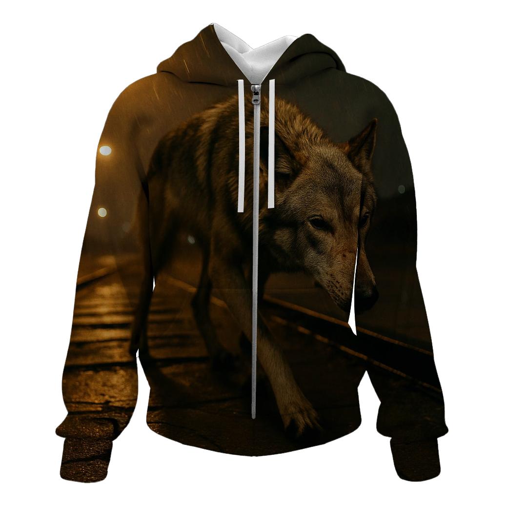 Lone Wolf In Abandoned Rail Yard Light Spill hoodies fashion