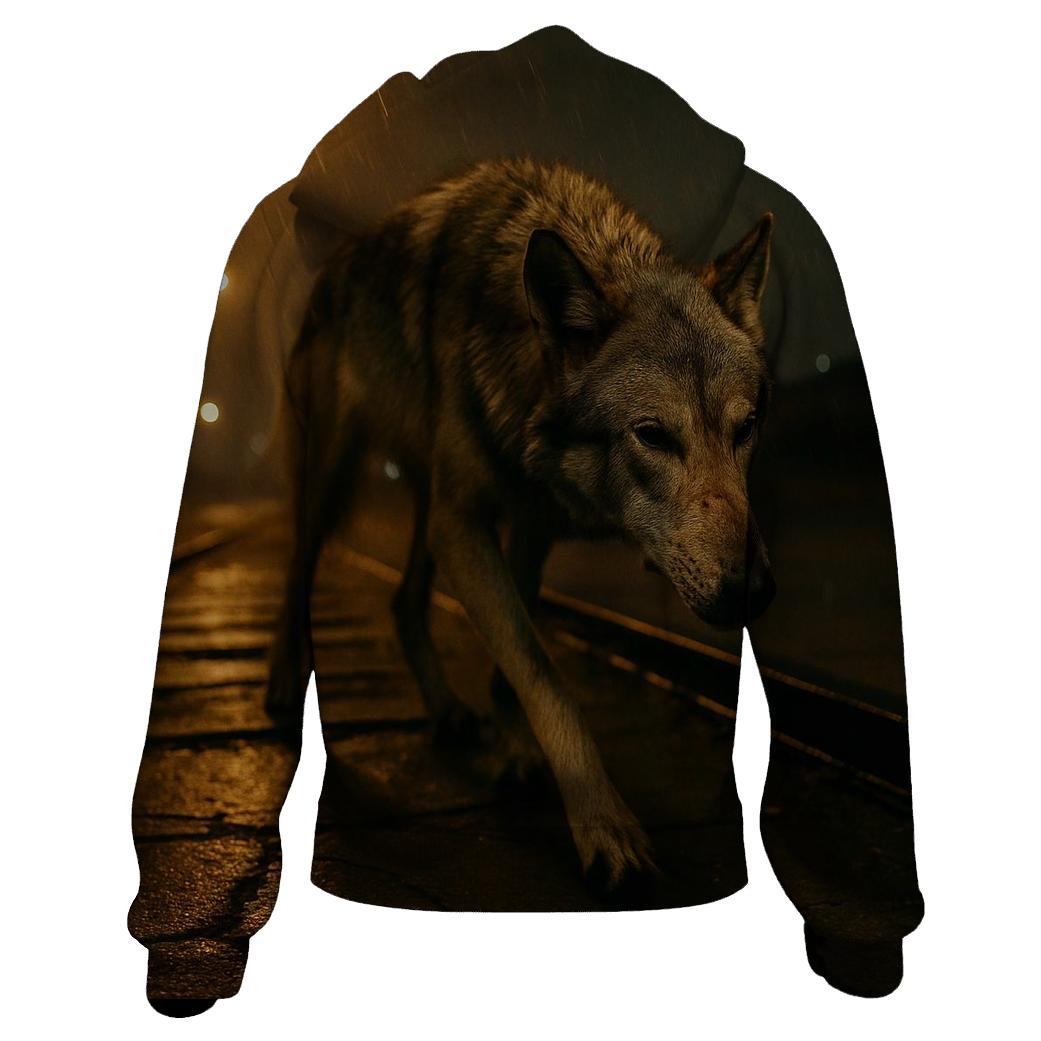 Lone Wolf In Abandoned Rail Yard Light Spill hoodies fashion
