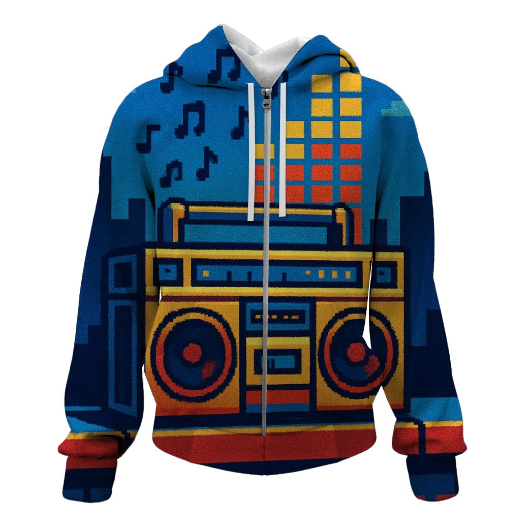 Pixel Boombox Skyline lightweight hoodies