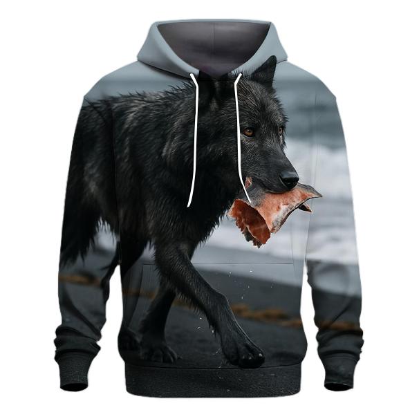 Coastal Timber Wolf On Volcanic Black Sand embroidered hoodies