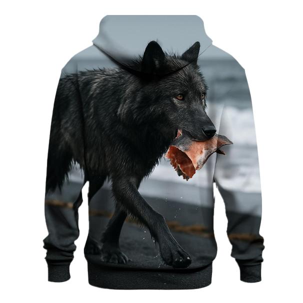 Coastal Timber Wolf On Volcanic Black Sand embroidered hoodies