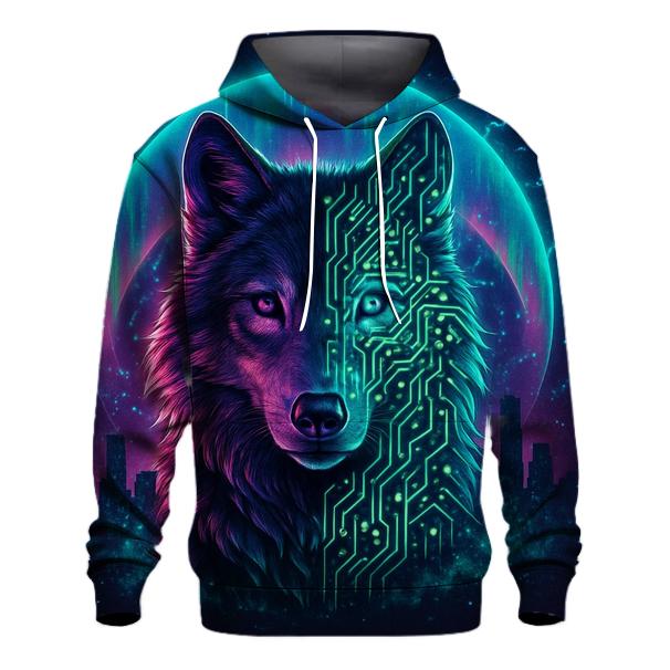Aurora Circuit Wolf Sentinel graphic hoodies