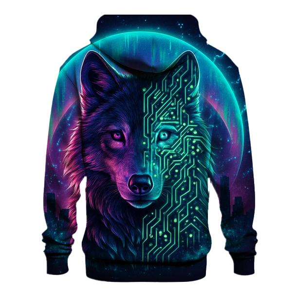 Aurora Circuit Wolf Sentinel graphic hoodies