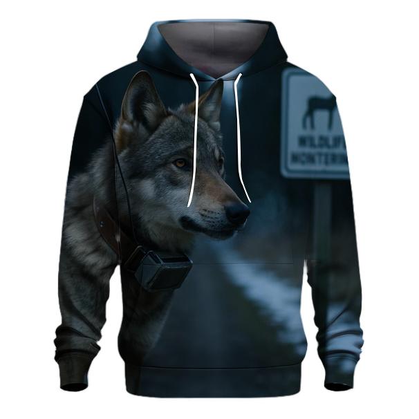 Collared Wolf Under Alpine Research Tagging Sign printed hoodies