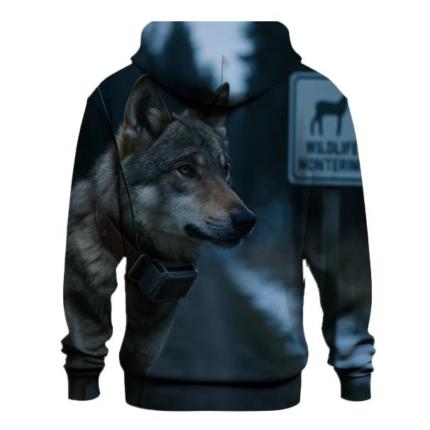 Collared Wolf Under Alpine Research Tagging Sign printed hoodies