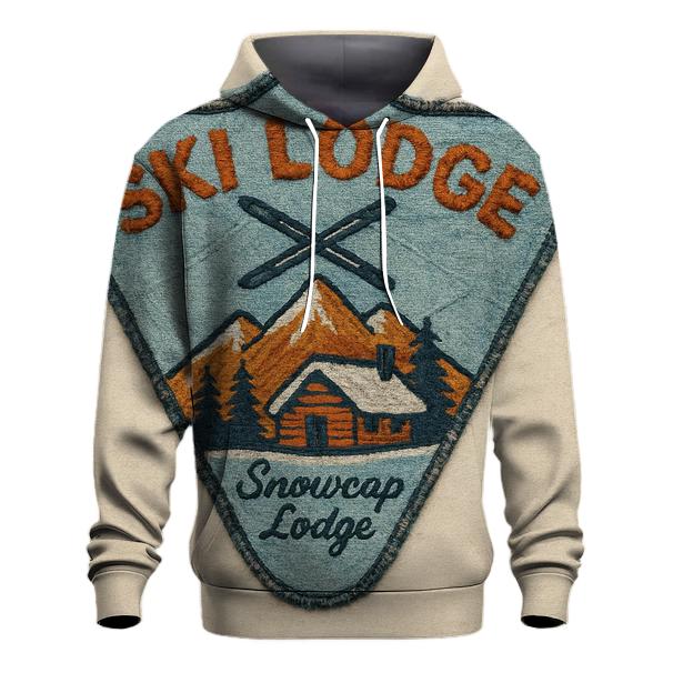 Retro Ski Lodge Patch With Worn Thread Texture designer hoodies