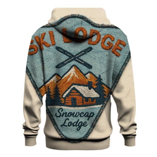 Retro Ski Lodge Patch With Worn Thread Texture designer hoodies