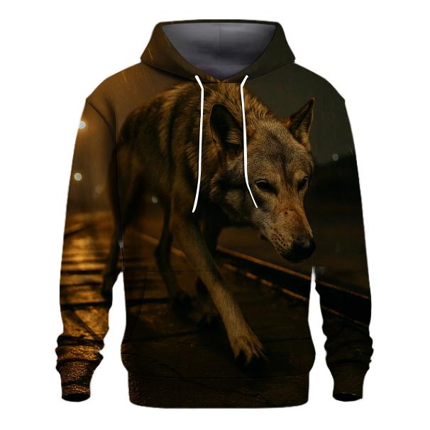 Lone Wolf In Abandoned Rail Yard Light Spill hoodie designs