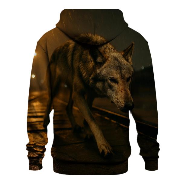 Lone Wolf In Abandoned Rail Yard Light Spill hoodie designs