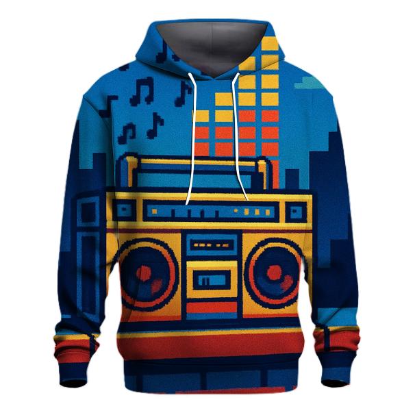 Pixel Boombox Skyline designer hoodies