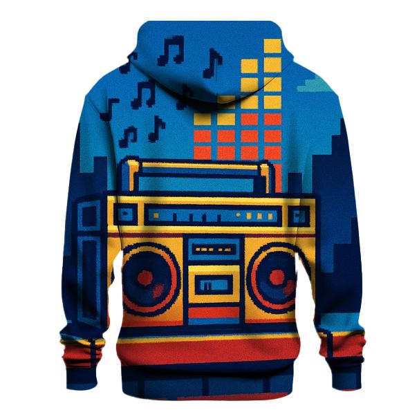Pixel Boombox Skyline designer hoodies