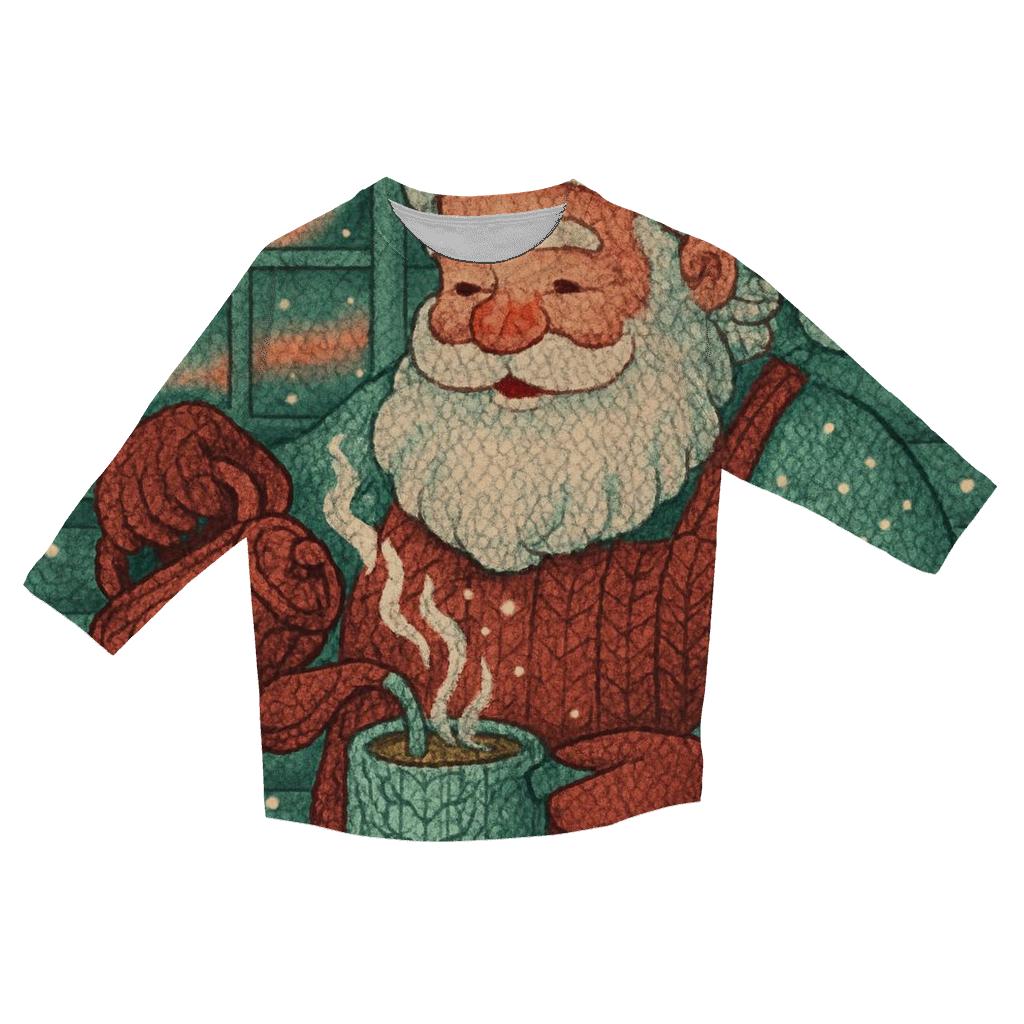 Aurora Cocoa Cabin Santa printed three quarter sleeve shirts